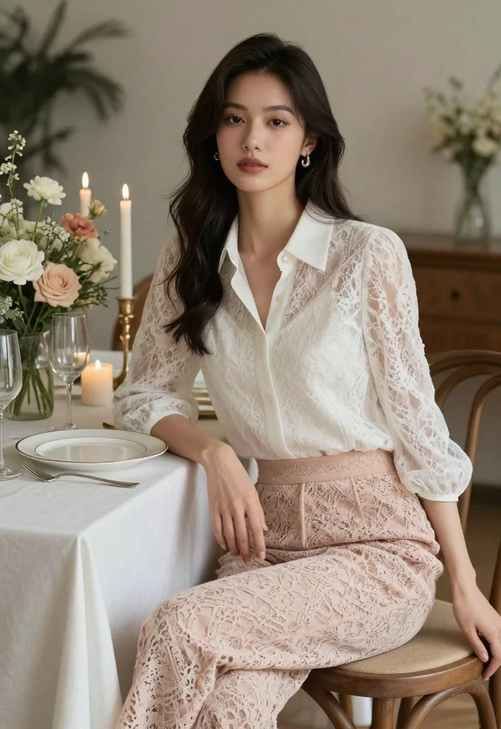 15 Lace Pants Outfit Ideas For Women: Embrace Bohemian Chic - 5. Feminine Touch with a Blouse 1