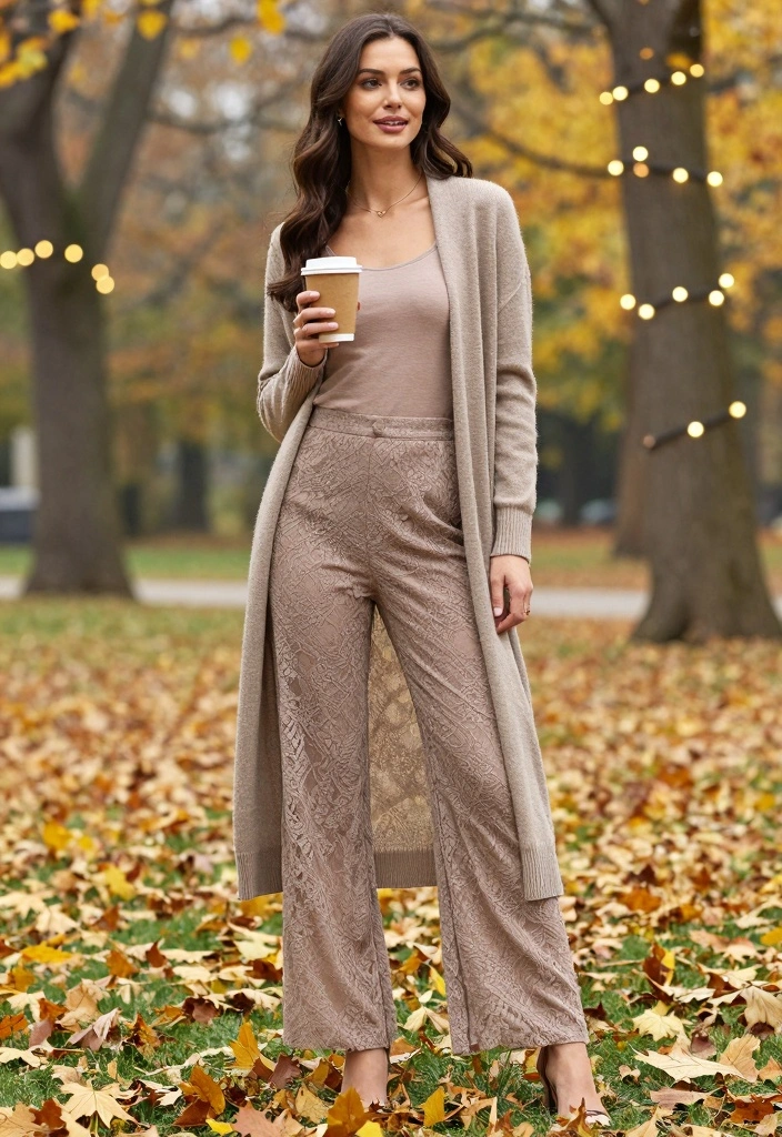 15 Lace Pants Outfit Ideas For Women: Embrace Bohemian Chic - 6. Layering with a Long Cardigan 1
