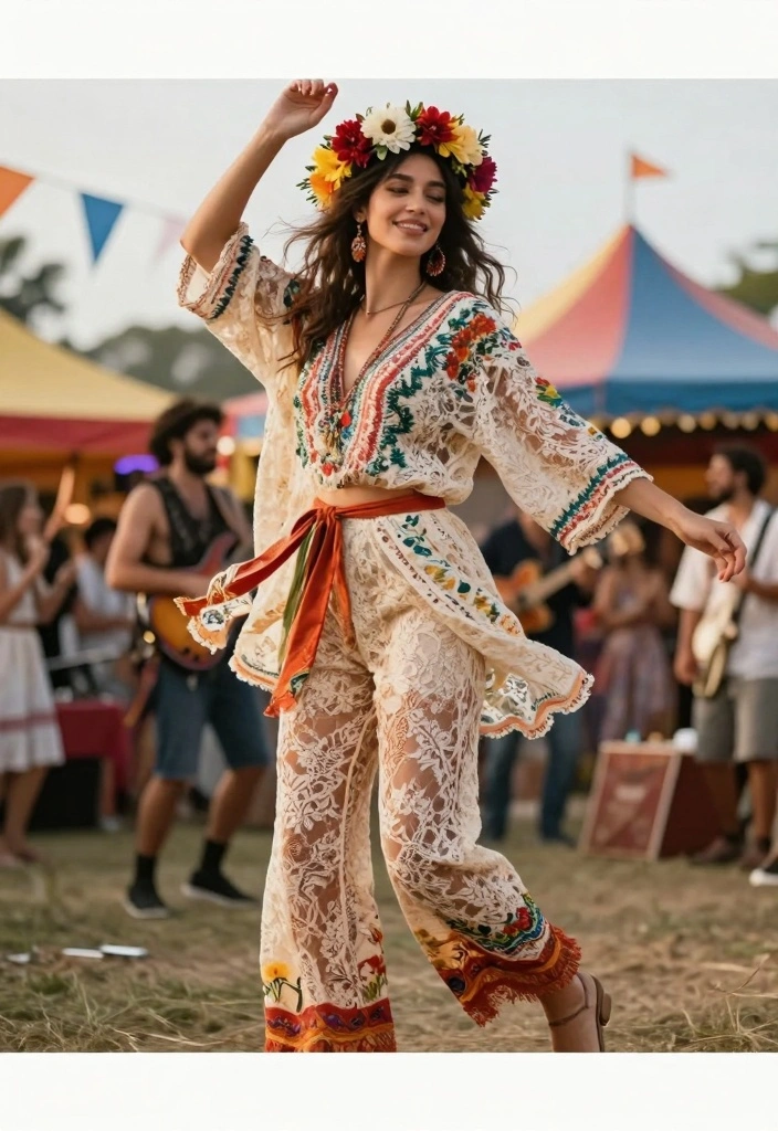 15 Lace Pants Outfit Ideas For Women: Embrace Bohemian Chic - 9. Bohemian Festival Spirit 1