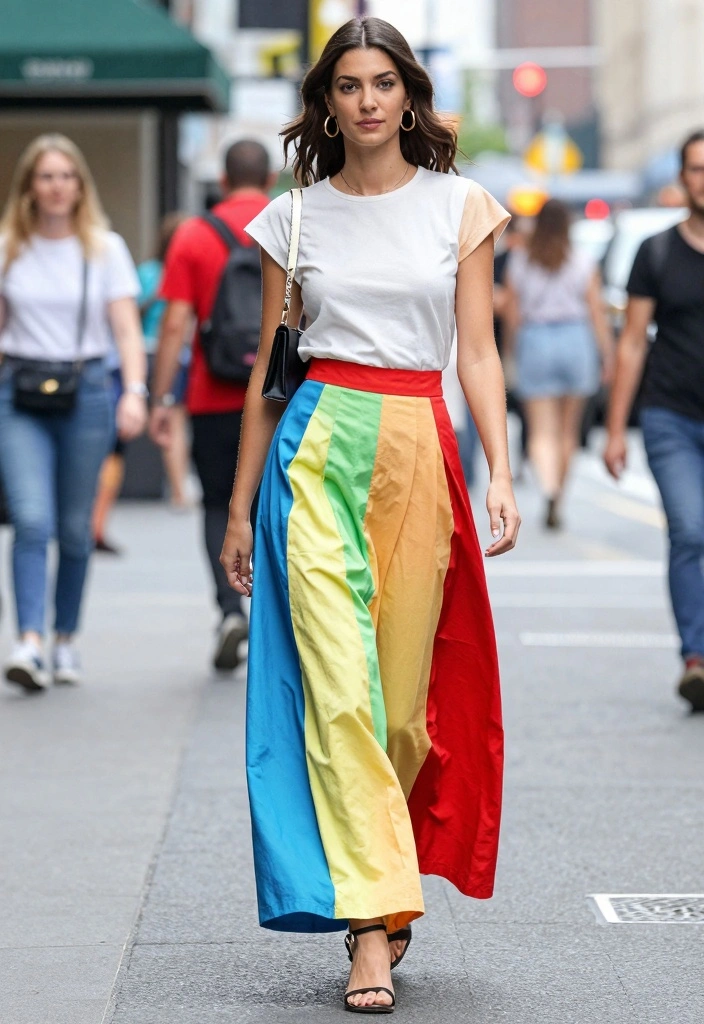 15 Maxi Skirt Outfit Ideas For Black Women - 12. Color Blocked Maxi Skirt Ensemble 1