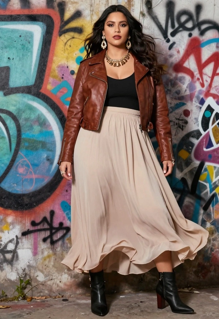 15 Maxi Skirt Outfit Ideas For Black Women - 13. Edgy Look with a Maxi Skirt 1
