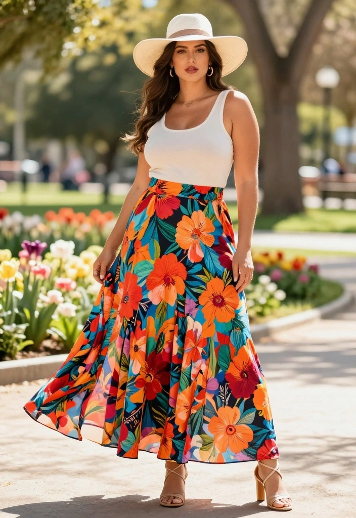15 Maxi Skirt Outfit Ideas For Black Women - 2. Floral Maxi Skirt for Summer Vibes 1