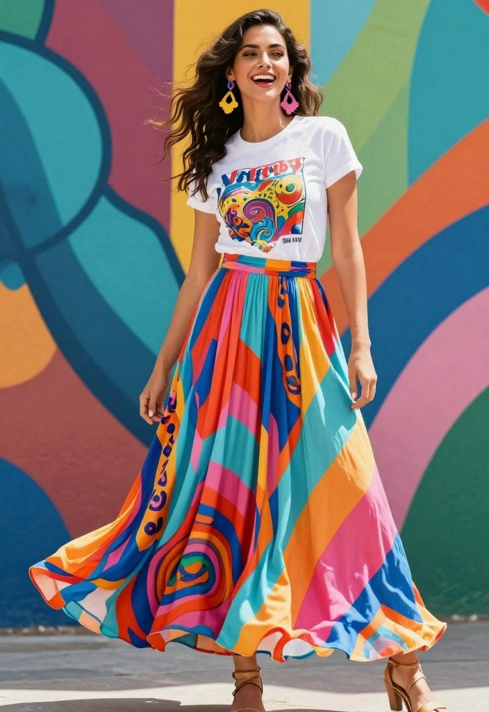 15 Maxi Skirt Outfit Ideas For Black Women - 4. Maxi Skirt with Graphic Tees 1