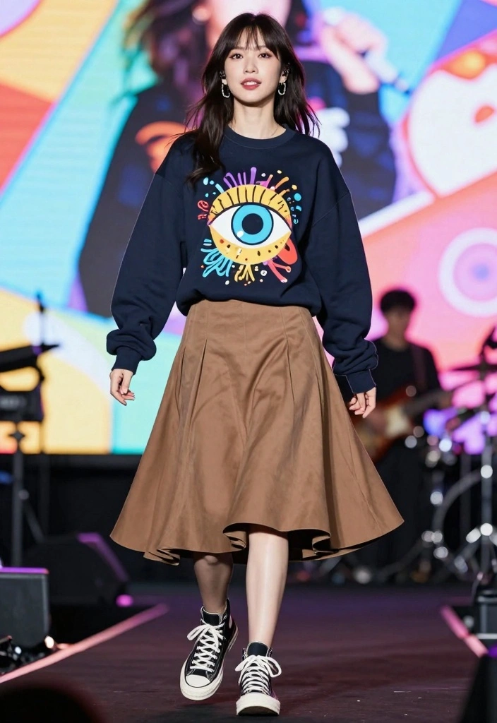 15 Melanie Martinez Concert Outfit Ideas For Women - 8. Graphic Sweatshirt and Skirt Combo 1