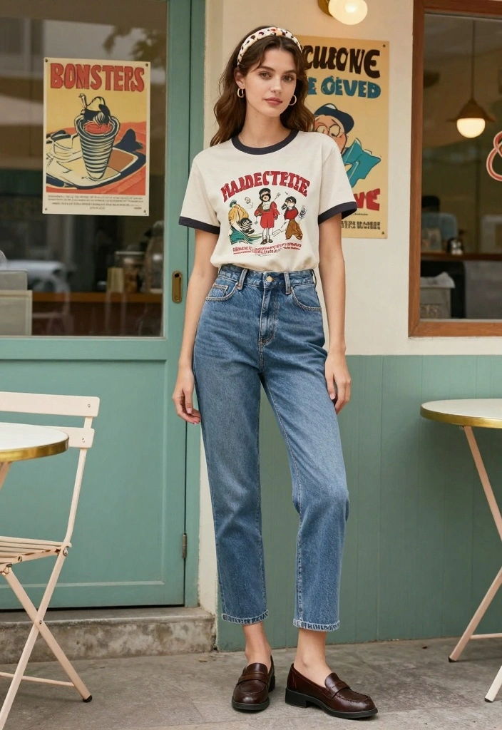 15 Mid Rise Jeans Outfit Ideas For Women - 12. Vintage-Inspired Ensemble 1