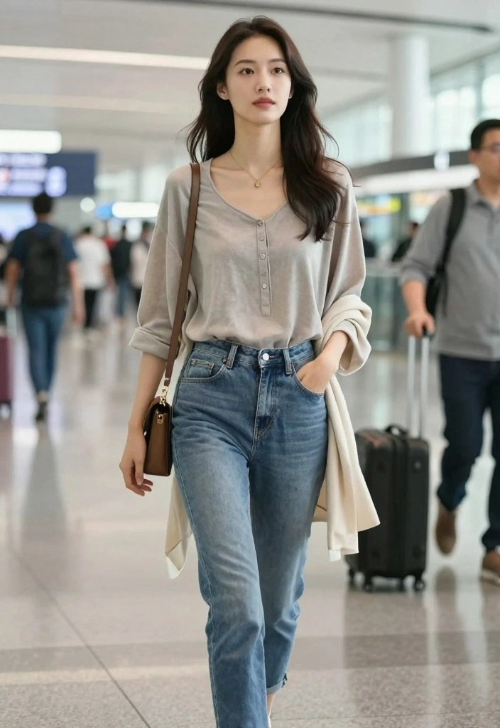 15 Mid Rise Jeans Outfit Ideas For Women - 14. Effortless Travel Style 1