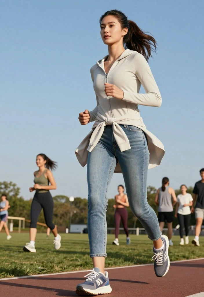 15 Mid Rise Jeans Outfit Ideas For Women - 9. Trendy Athleisure 1