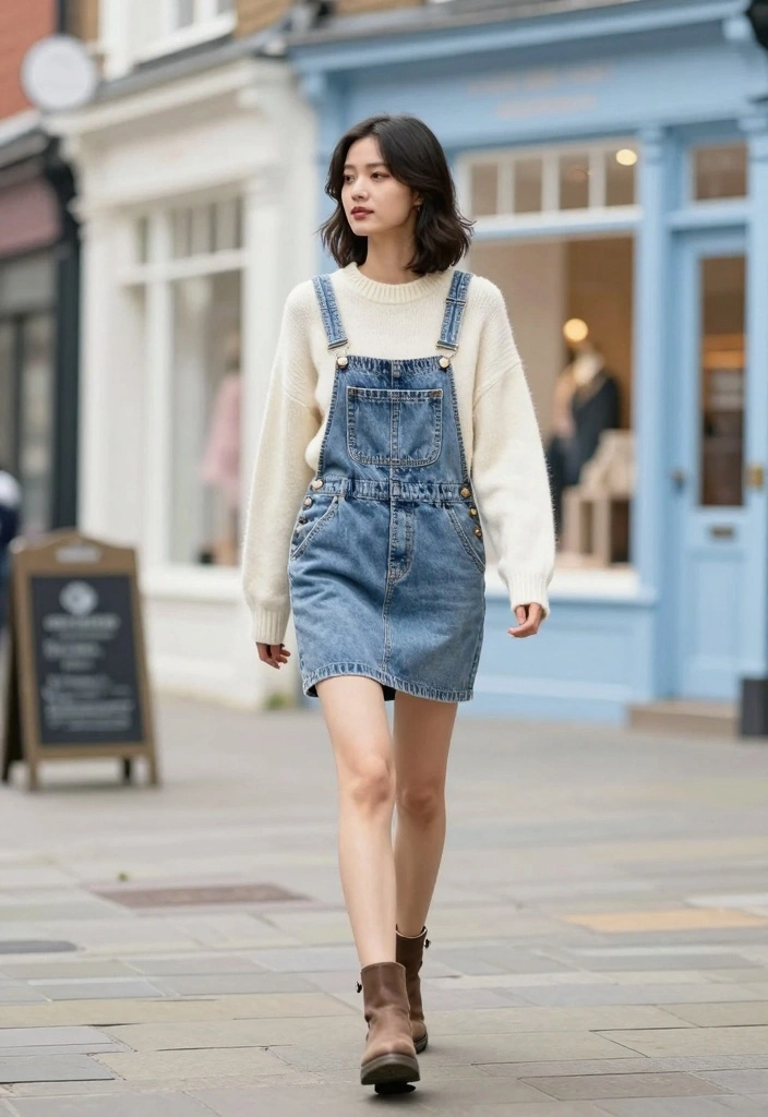 15 Overall Dress Outfit Ideas With Cute Styling - 11. Casual Chic with Overall Dress and Sweater Combo 1