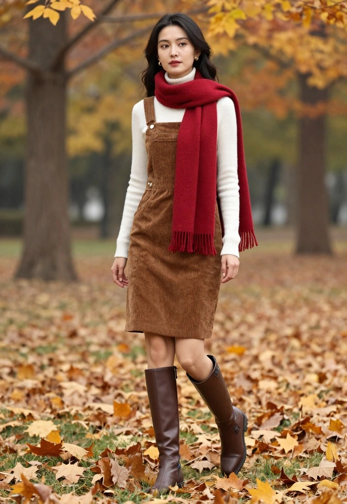 15 Overall Dress Outfit Ideas With Cute Styling - 3. Layered Overall Dress Look for Cooler Days 1