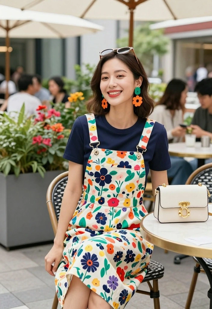 15 Overall Dress Outfit Ideas With Cute Styling - 6. Playful Print Overall Dress for a Fun Day 1