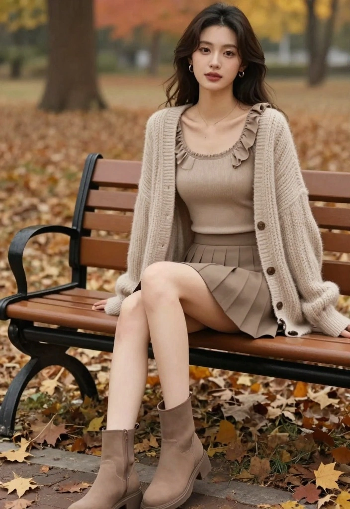 15 Short Pleated Skirt Outfit Ideas With Youthful Style - 7. Ruffled Tank and Chunky Cardigan 1