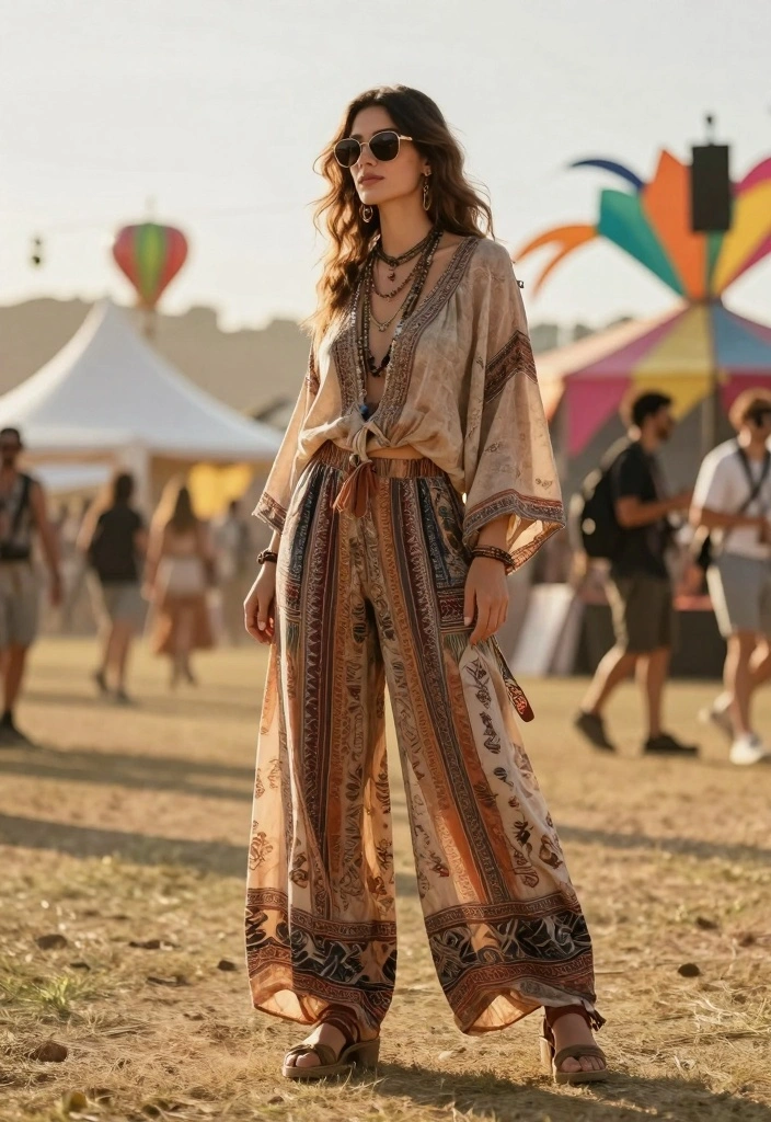 15 Stunning Sustainable Palazzo Pants Outfit Ideas For Women - 2. The Boho Vibe with a Flowing Blouse 1