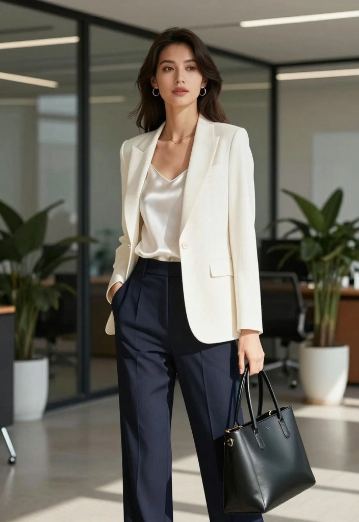 15 Stunning Sustainable Palazzo Pants Outfit Ideas For Women - 3. Smart Casual with a Structured Blazer 1