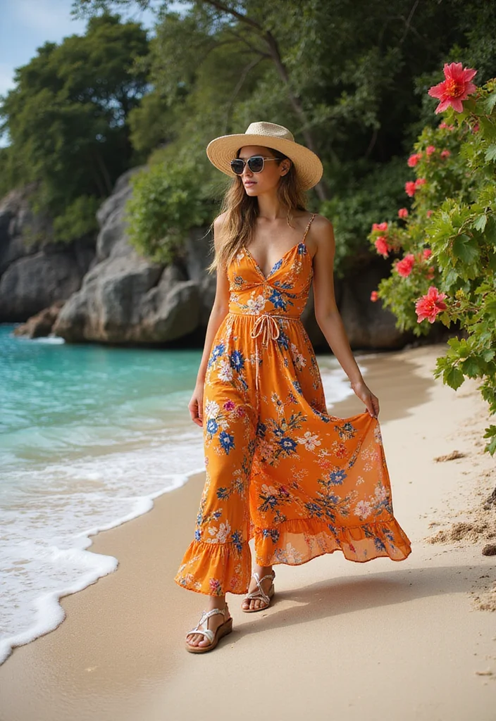 15 Sun Dress Outfit Ideas For Warm Weather - 1. Floral Maxi Sundress with Chunky Sandals 1