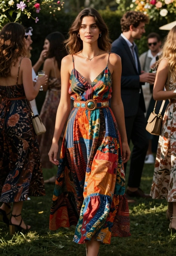 15 Sun Dress Outfit Ideas For Warm Weather - 7. Colorful Patchwork Sundress with Belt 1