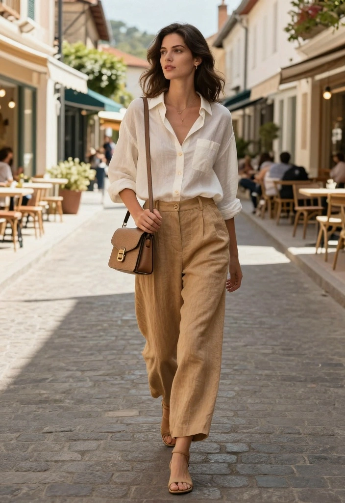 15 Tan Linen Pants Outfit Ideas For Women: Embrace Sustainable Fashion - 8. Weekend Getaway: Tan Linen Pants with a Breezy Button-Up 1
