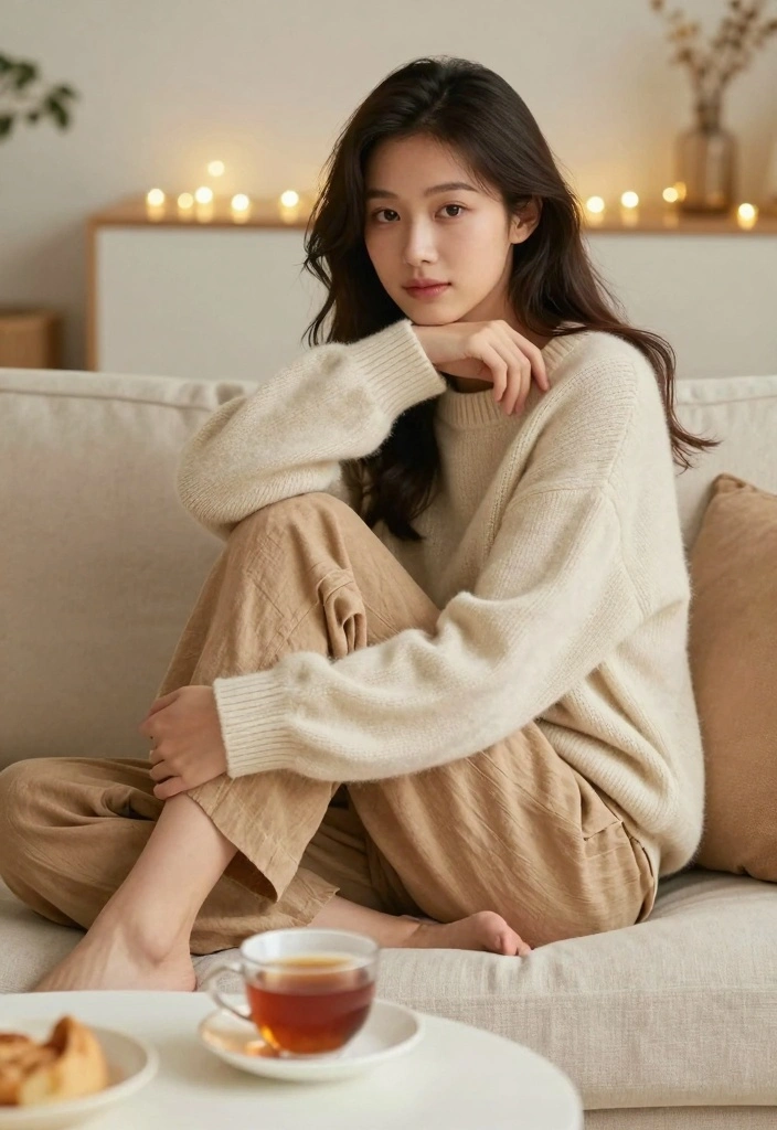 15 Tan Linen Pants Outfit Ideas For Women: Embrace Sustainable Fashion - 9. Cozy Nights In: Linen Pants with an Oversized Sweater 1
