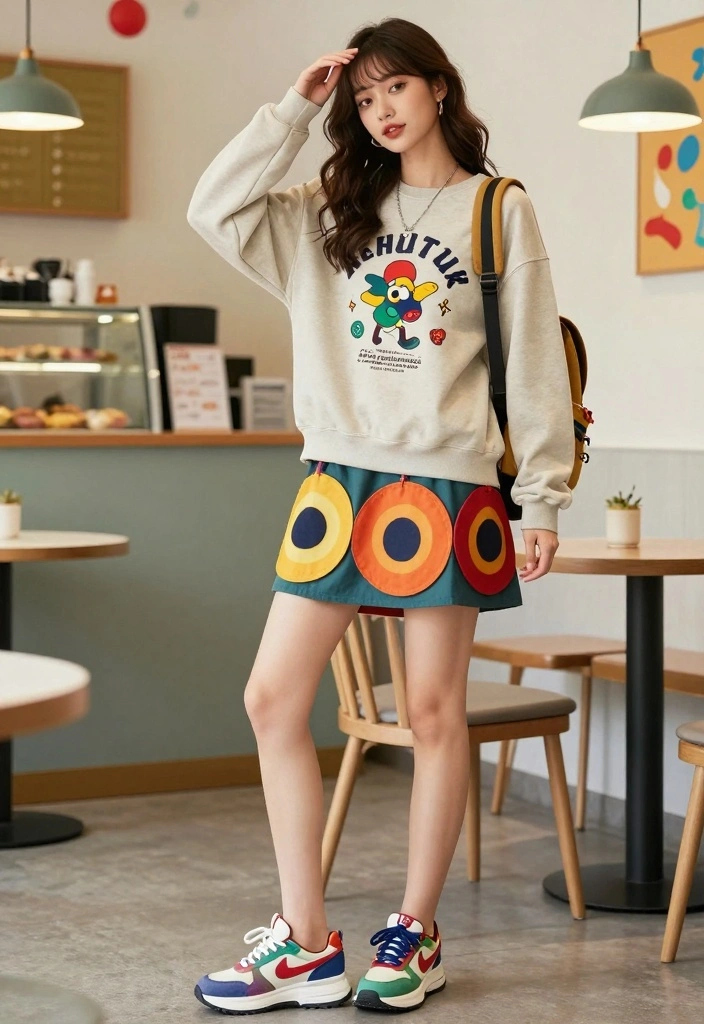 15 Western Style Skirt And Top Outfit Ideas - 11. Circle Skirt & Graphic Sweatshirt 1