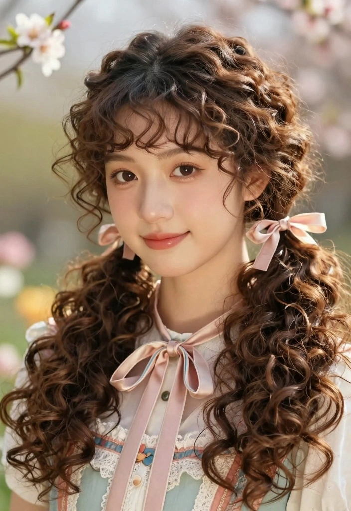 16 90s Layered Hair Ideas: Soft Retro Layers for Curly Textures - 15. Vintage Ribbon Ties 1