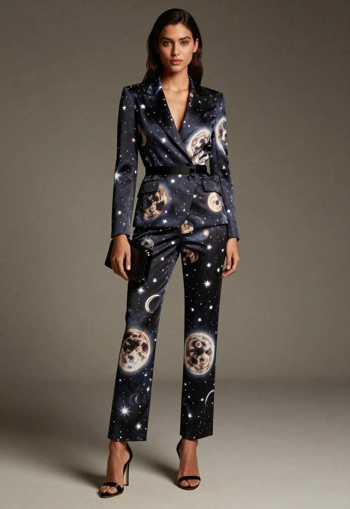 16 Angel Outfit Dress To Impress Ideas That Stand Out - 5. Structured Jumpsuit with Celestial Patterns 1