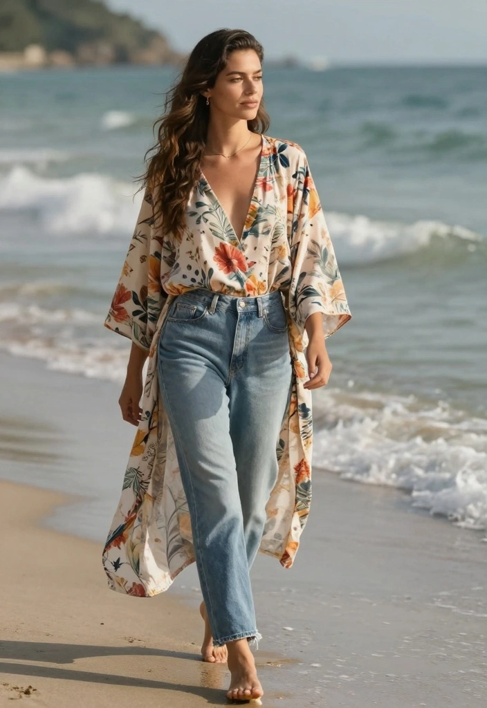 16 Baddie Boyfriend Jeans Outfit Ideas For Women - 13. Floral Kimono + Boyfriend Jeans 1