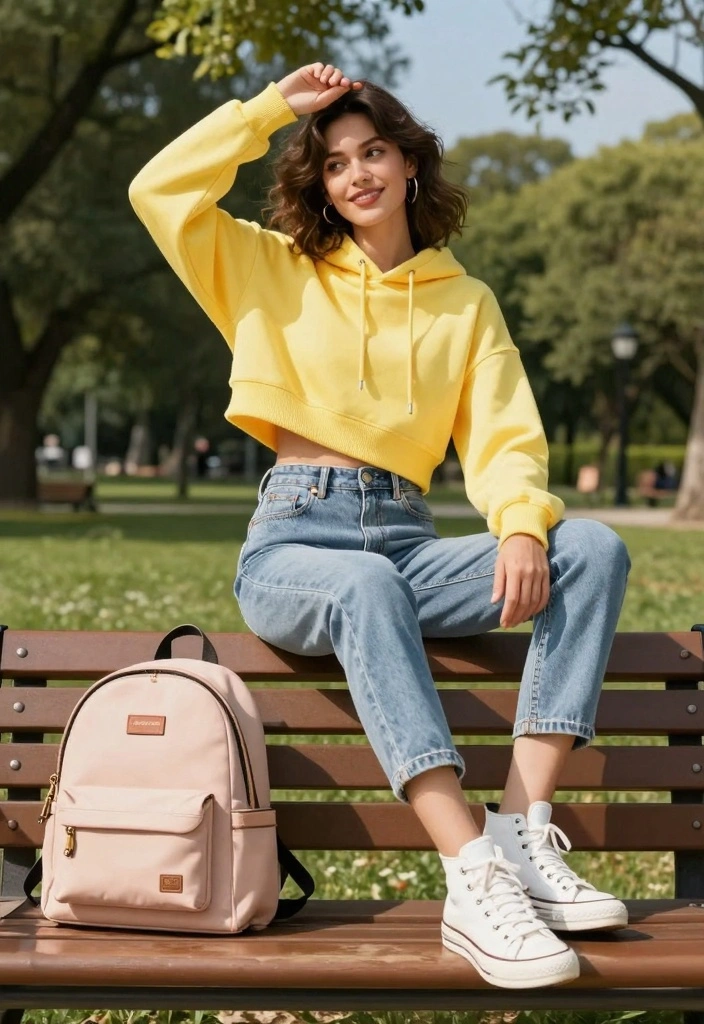 16 Baddie Boyfriend Jeans Outfit Ideas For Women - 2. Cropped Hoodie + High-Waisted Boyfriend Jeans 1