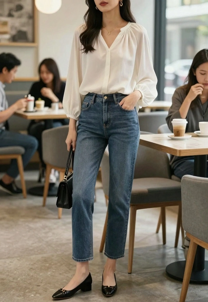 16 Baddie Boyfriend Jeans Outfit Ideas For Women - 7. Flowy Blouse + Boyfriend Jeans 1