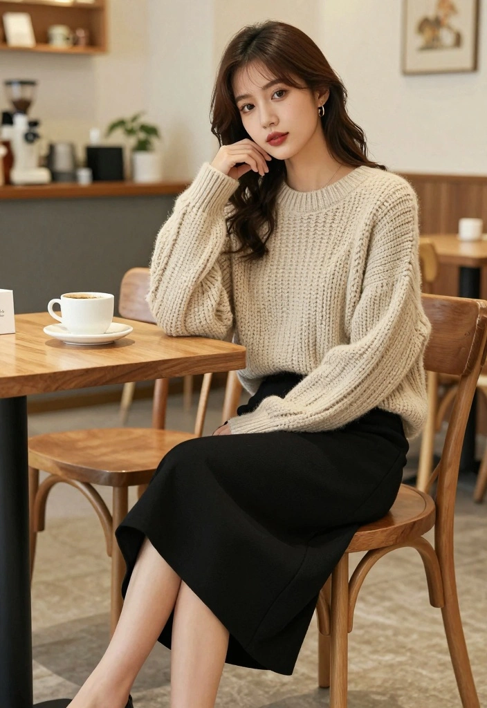 16 Black Midi Skirt Outfit Ideas That Look Effortless - 13. Classy Yet Comfy with a Sweater 1