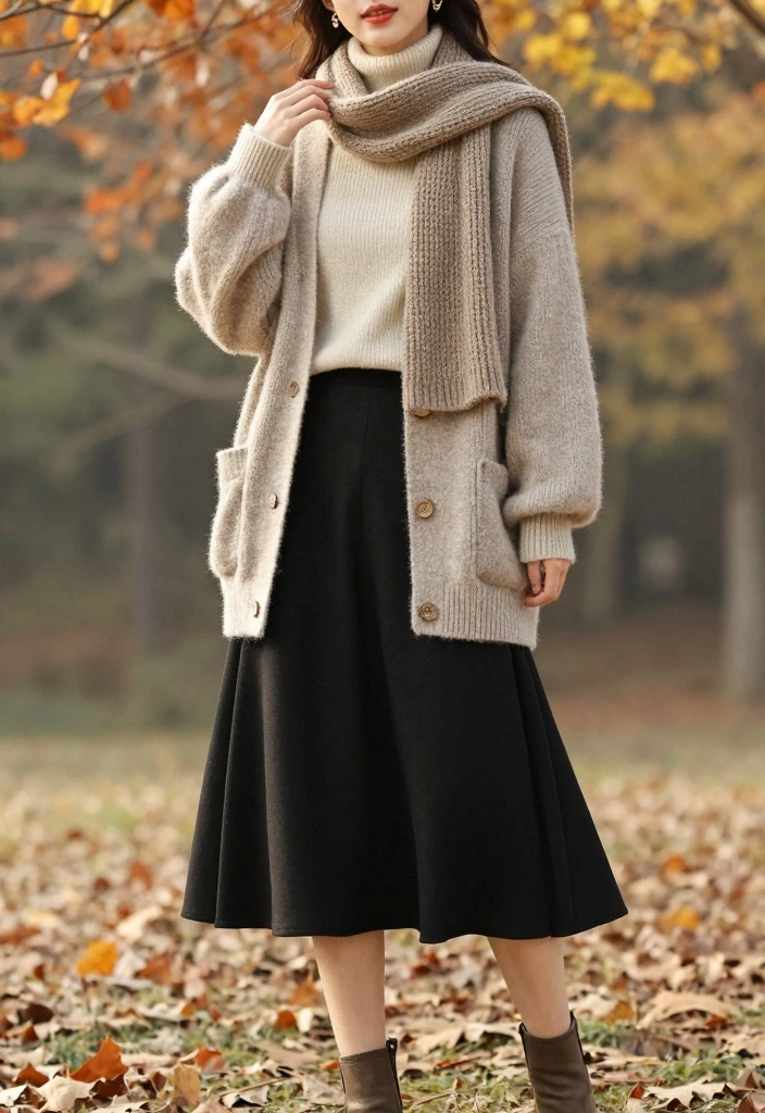 16 Black Midi Skirt Outfit Ideas That Look Effortless - 3. Cozy Fall Layers 1
