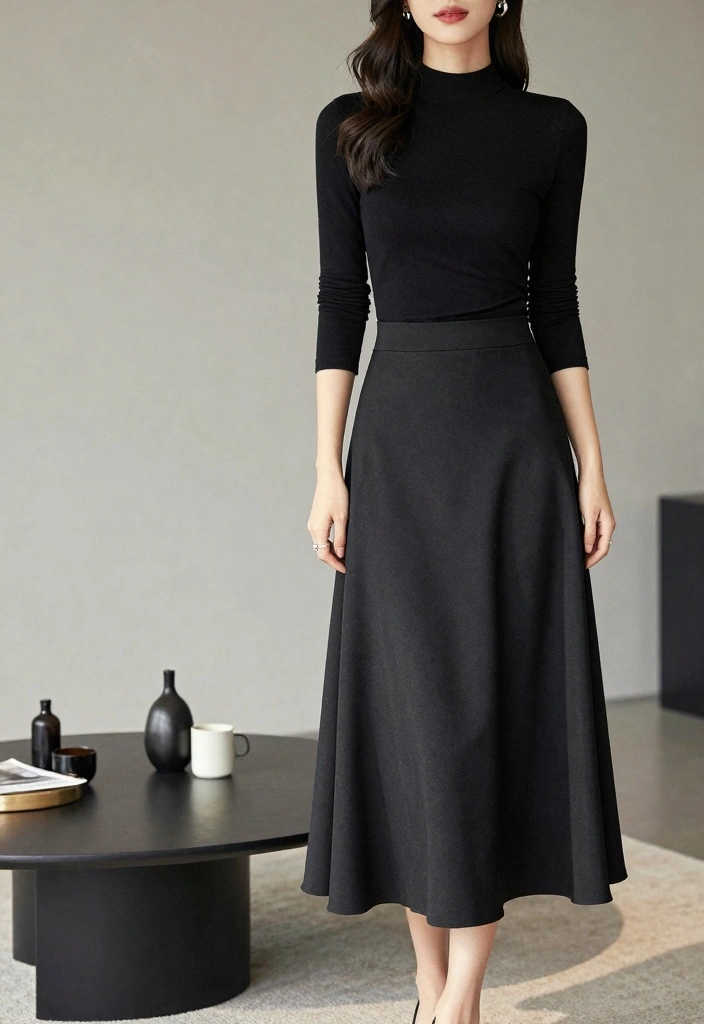 16 Black Midi Skirt Outfit Ideas That Look Effortless - 7. Monochrome Magic 1