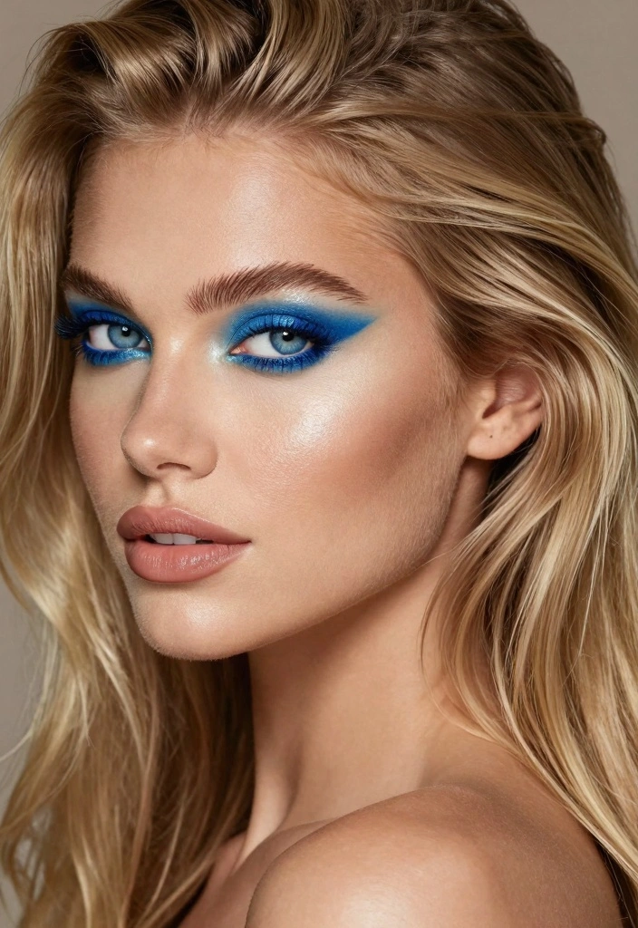 16 Blonde Hair Blue Eyes Ideas: Soft Bright Contrast - 3. Bold Blue Eye Makeup 1