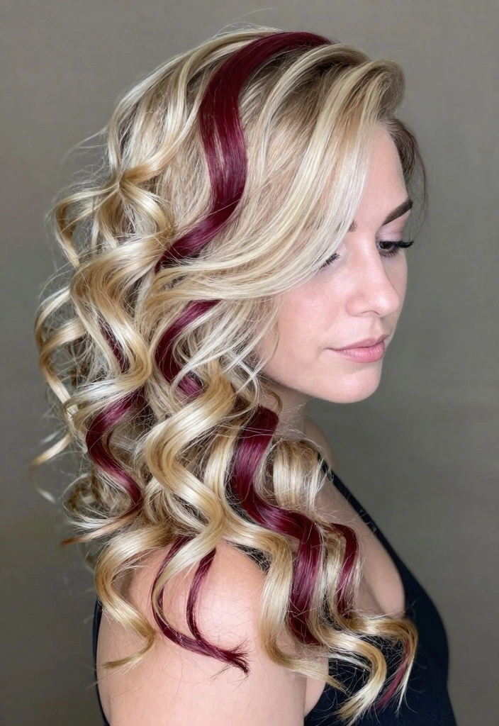 16 Blonde Hair With Brown Highlights Ideas: Balanced Blend - 15. Bold Burgundy Accents 1