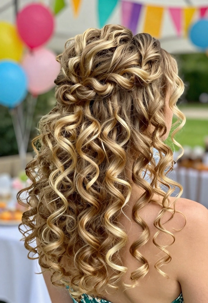 16 Blonde Layered Hair Ideas for Soft Movement - 12. Curly Half-Updo 1