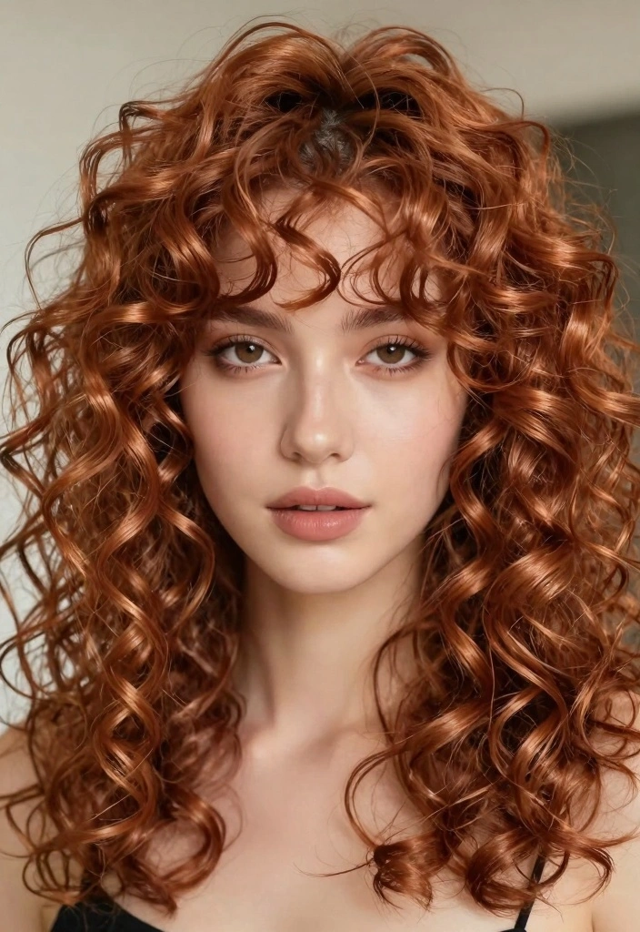 16 Brown Copper Hair Ideas: Warm Radiant Tones Perfect for Curly Textures - 9. Gleaming Copper Curls with a Glossy Finish 1