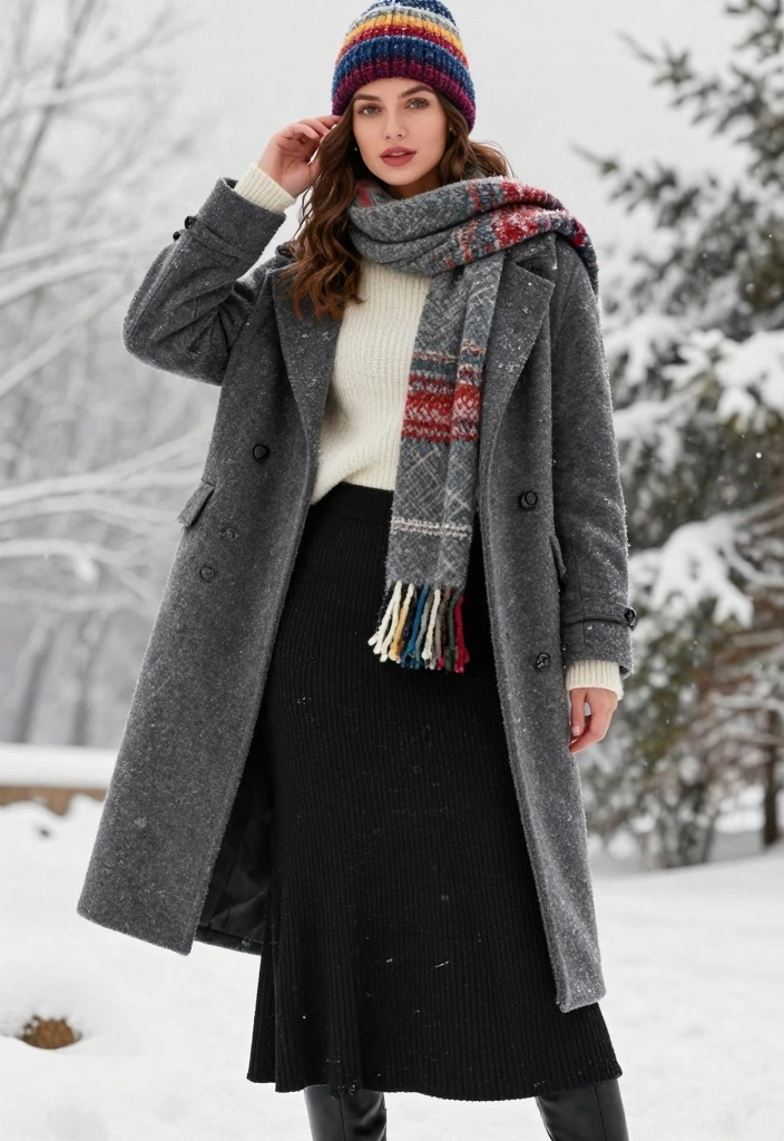 16 Casual Long Black Skirt Outfit Ideas You Will Love - 11. Winter Warmth 1