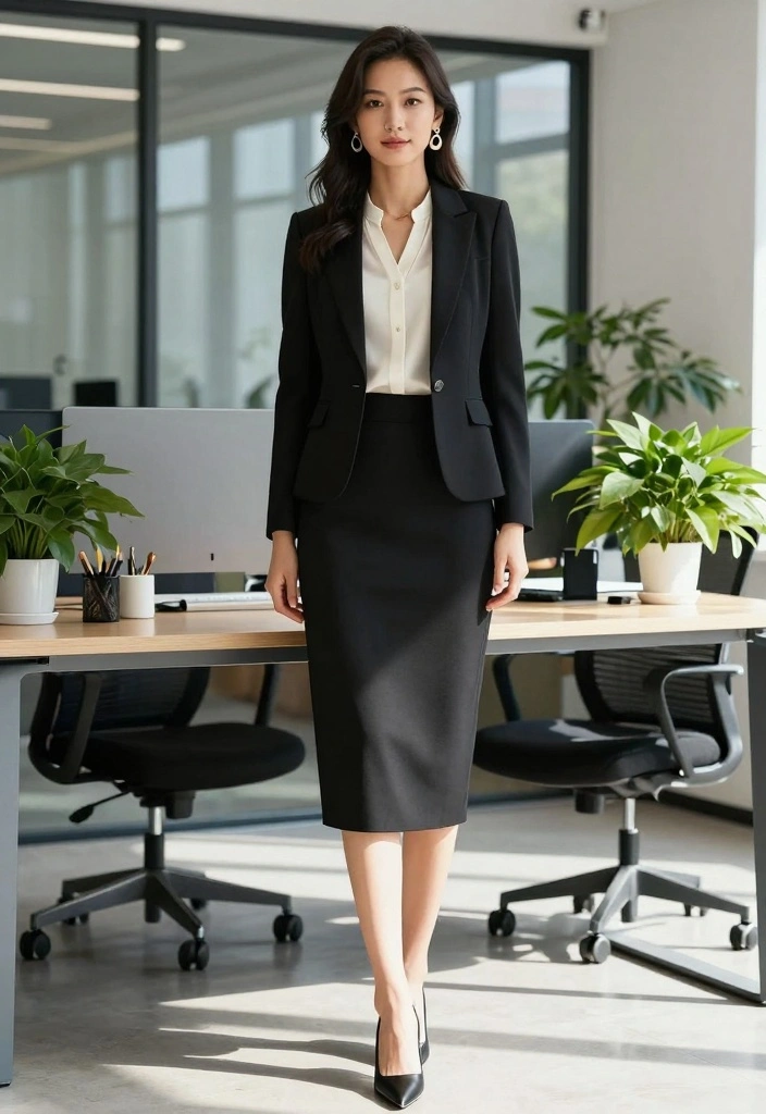 16 Casual Long Black Skirt Outfit Ideas You Will Love - 2. Chic Office Ready 1