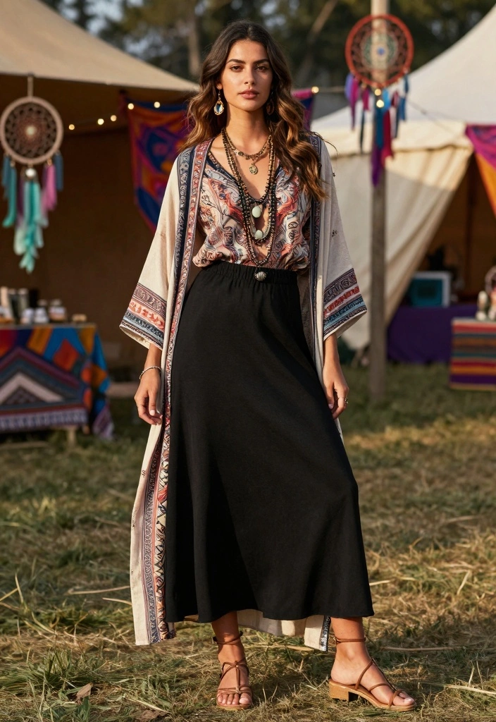 16 Casual Long Black Skirt Outfit Ideas You Will Love - 3. Boho Bliss 1