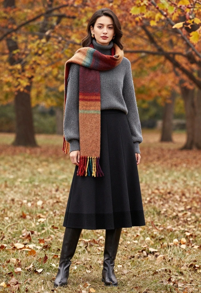 16 Casual Long Black Skirt Outfit Ideas You Will Love - 5. Layered for Fall 1