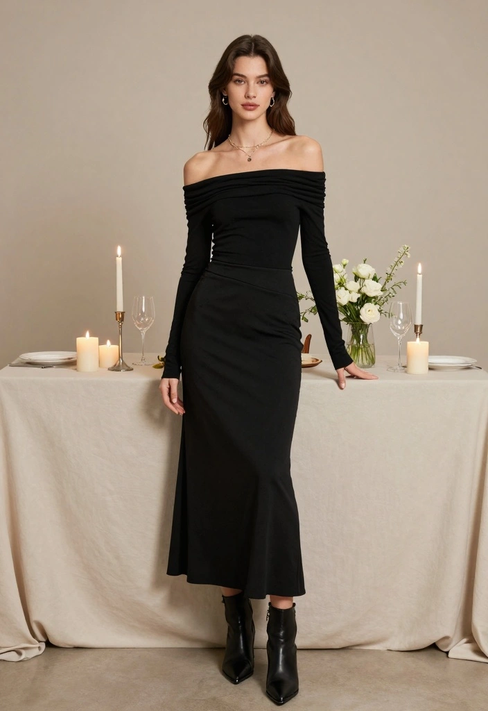 16 Casual Long Black Skirt Outfit Ideas You Will Love - 6. Casual Date Night 1