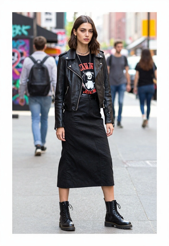16 Casual Long Black Skirt Outfit Ideas You Will Love - 7. Street Style Edge 1