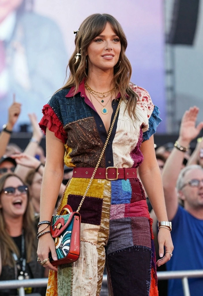 16 Coldplay Concert Outfit Ideas for Women Twenty Twenty Four - 13. Unique Patchwork Outfit with Vintage Flair 1