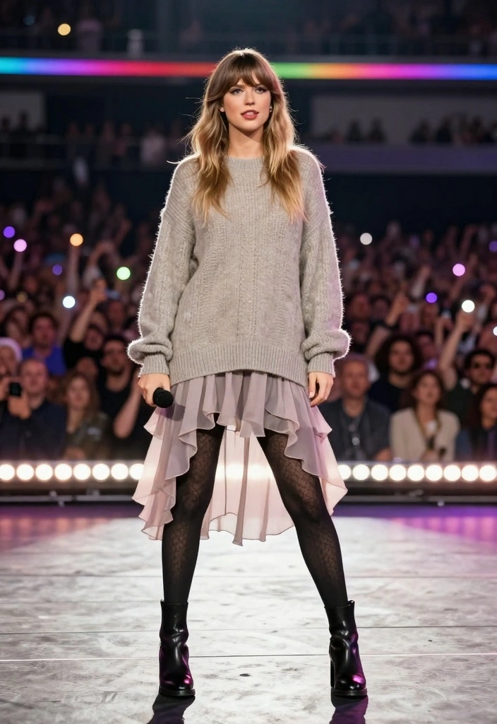 16 Coldplay Concert Outfit Ideas for Women Twenty Twenty Four - 5. Layered Look: Oversized Sweater Over a Dress 1