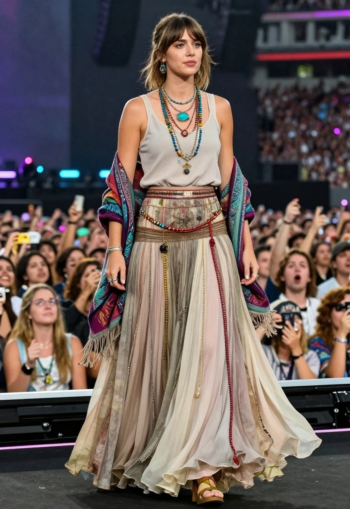 16 Coldplay Concert Outfit Ideas for Women Twenty Twenty Four - 9. Elegant Boho Skirt with Simple Top 1