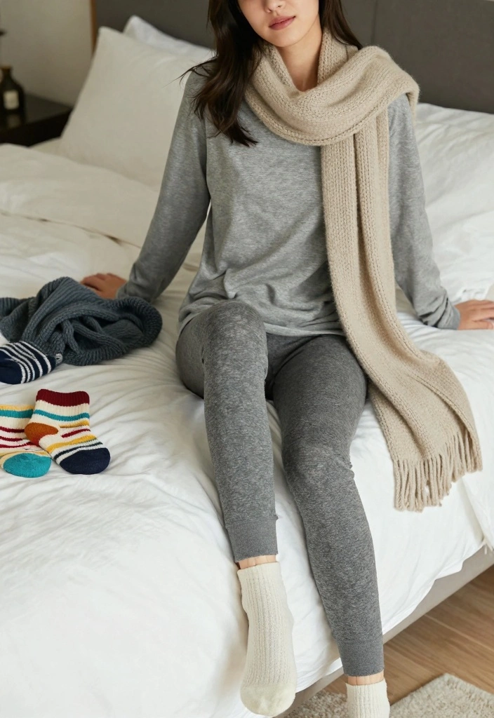 16 Cozy and Chic Slumber Party Outfit Ideas For Women - 12. Layered Long Sleeve Tee with Thermal Pants 1