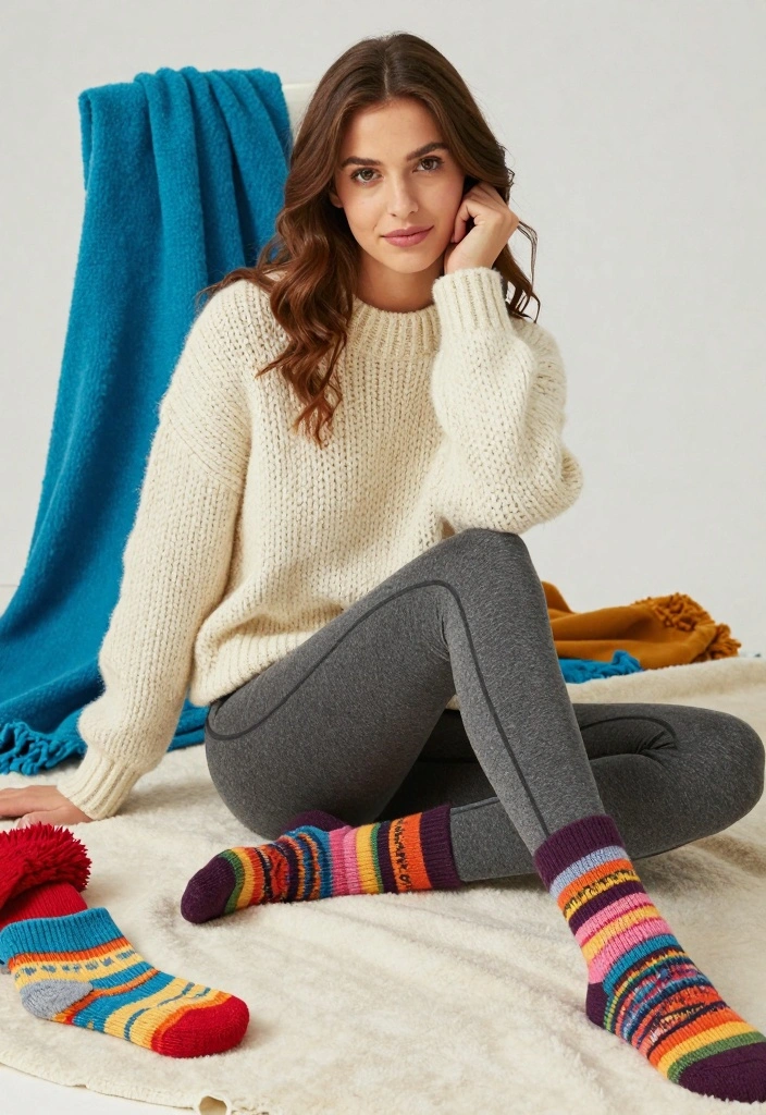 16 Cozy and Chic Slumber Party Outfit Ideas For Women - 15. Knitted Sweater and Leggings 1