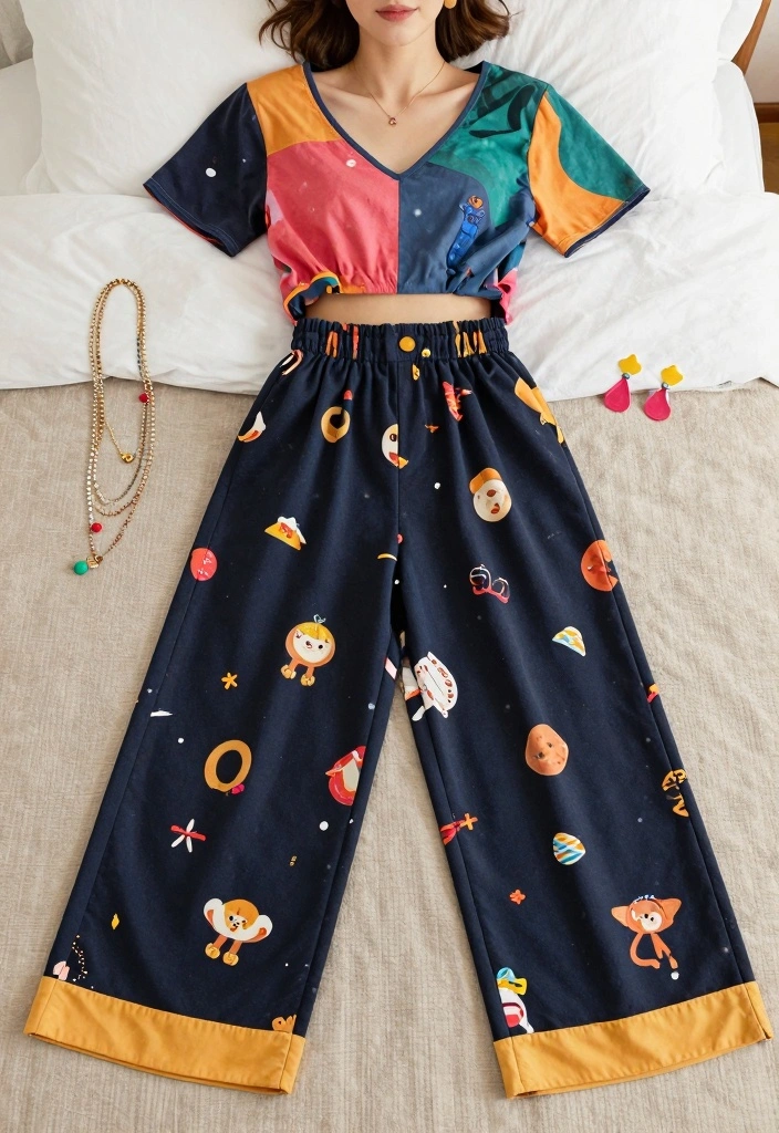 16 Cozy and Chic Slumber Party Outfit Ideas For Women - 7. Cute Crop Top and High-Waisted Pants 1