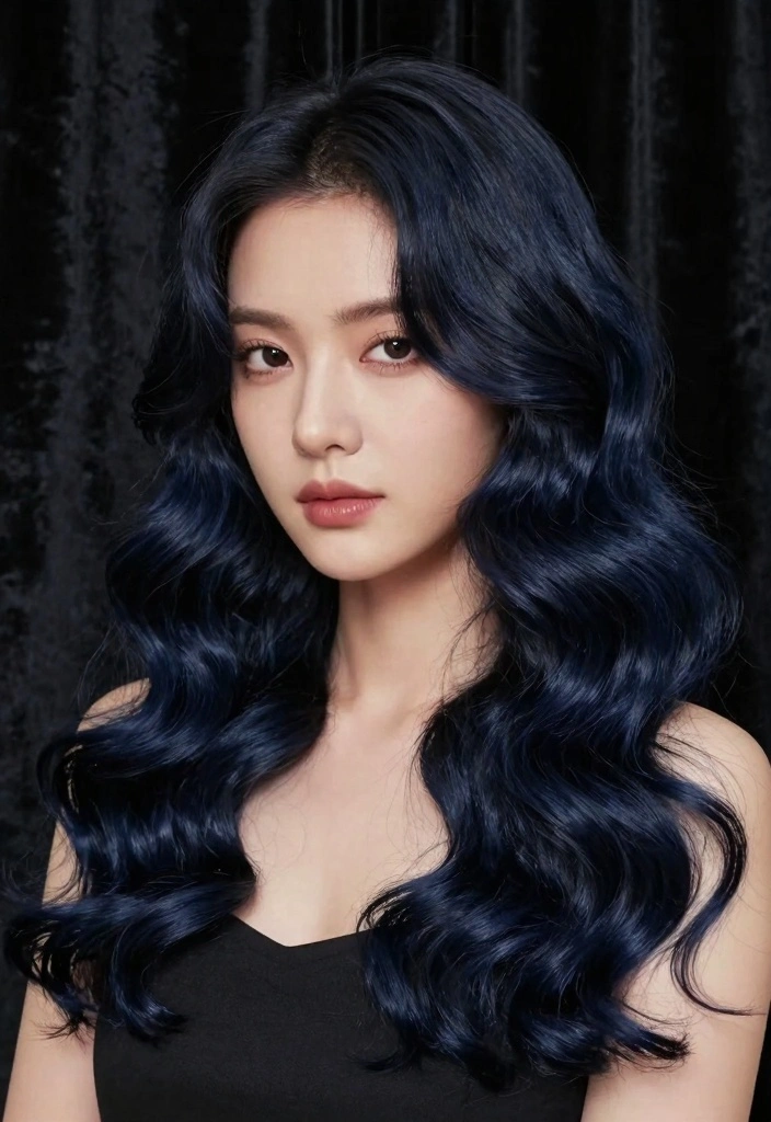 16 Dark Blue Hair Ideas for Moody Statement Looks - 1. Midnight Navy Waves 1