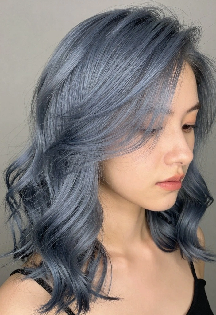 16 Dark Blue Hair Ideas for Moody Statement Looks - 11. Blue-Gray Balance 1
