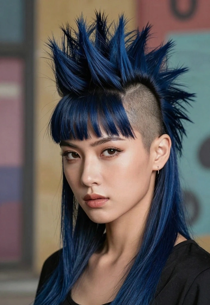 16 Dark Blue Hair Ideas for Moody Statement Looks - 14. Dark Blue Mohawk 1