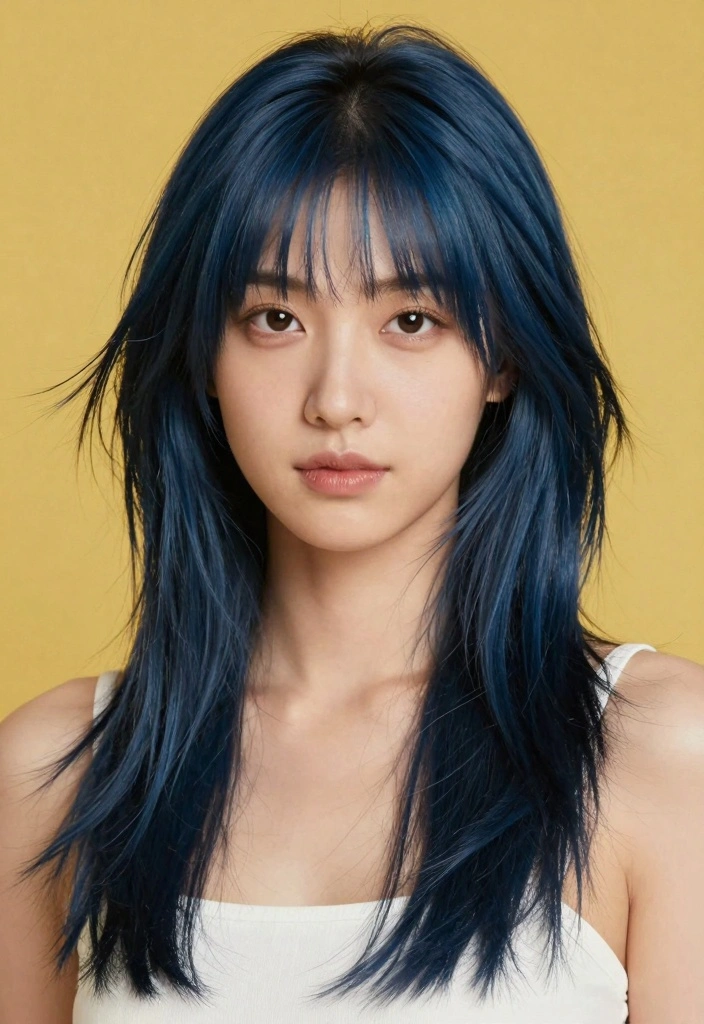16 Dark Blue Hair Ideas for Moody Statement Looks - 15. Dark Blue Shag Cut 1